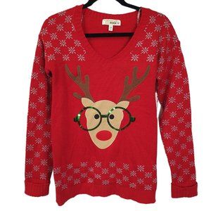 NEW Ugly Christmas Sweater V Neck Reindeer Glasses Size Medium